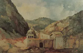 Ray Shyamal Dutta Artist Rajasthan Landscape Oil on canvas 1953 Painting FineArts 00373463