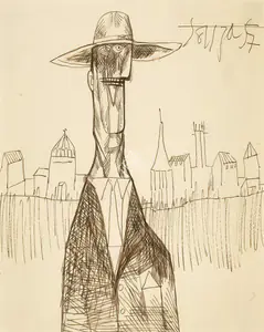 Souza, F.N. (Artist). Untitled (Man in Suit with Hat), 1957 | Drawing