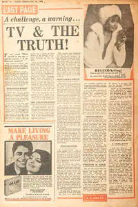 Abbas, Khwaja Ahmad (Columnist). TV & the Truth !. In <i>Blitz - India's Greatest Weekly.</i> p. 24. Bombay: R.K. Karanjia, 10 February 1973 | Essay | CinemaEducation | 00465628