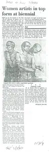 Malik, Keshav (Writer). Women Artists in Top Form at biennial, 31 July 1987 | Newspaper clipping | 00635229