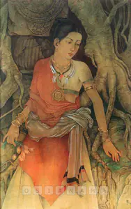 Roy, Pranay Ranjan (Artist). A Young Woman Standing By A Column Entwined With Roots, 1944 | Painting