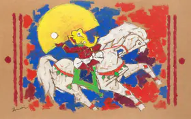 Husain, M.F. (Artist). Untitled (Ganesh Riding a Horse with the Sun), c. early 1990s | Painting
