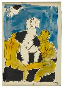 Husain, M.F. (Artist). Untitled (Three Graces), 1958 | Painting