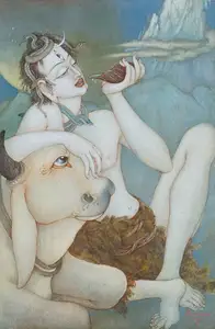 Ukil, Sarada (Artist). Shiva with Nandi, n.d. | Painting
