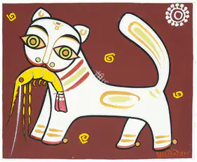 Roy, Jamini (Artist). Untitled (Cat with Prawn), n.d. | Painting