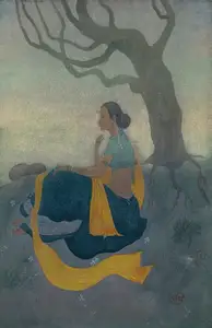 Haldar, A.K. (Artist). Untitled (Seated Lady), n.d. | Painting
