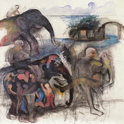 Khakhar, Bhupen P. (Artist). Rati Kunjar, 1992 | Painting