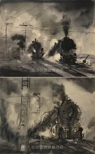 Maitra, Pradip (Artist). Locomotive Series, 1986 | Painting