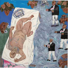 Singh, Arpita (Artist). Man Carrying Flowers, 1993 | Painting