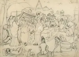 Ara, K.H. (Artist). Untitled (Market Scene), n.d. | Drawing