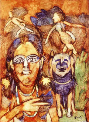 Subramanyan, K.G. (Artist). Girl with cat, 1991 | Painting
