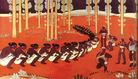 Maitra, Rathin (Artist). Santhal Dancers, n.d. | Painting
