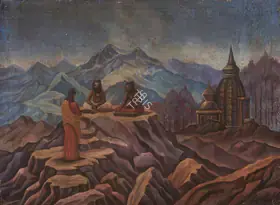 Roerich, Svetoslav (Artist). Holy Men beside Temple in the Himalayas, 1942 | Painting
