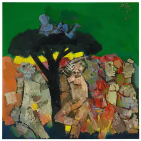 Husain, M.F. (Artist). Blue Boy on Tree Top, 1969 | Painting