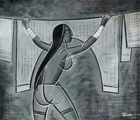 Aryan, K.C. (Artist). Hanging Out the Wash, 07 June 1953 | Painting