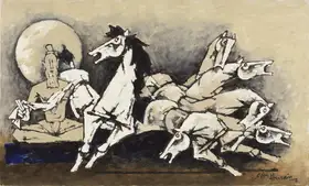 Husain, M.F. (Artist). Untitled (Ashvamedha & Six Horses), 1991 | Painting