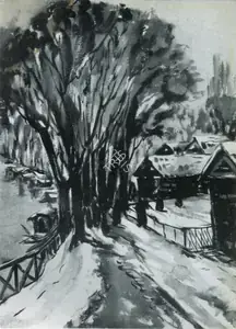 Krishna, Kanwal (Artist). Chinar Trees over the Band, n.d. | Painting