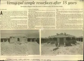 Shekhar, B. (Reporter). Venugopal Temple Resurfaces after 35 years, 17 May 2003 | Newspaper Clipping | 00854091