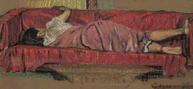 Kar, Chintamoni (Artist). Sleeping Woman On A Sofa, 1943 | Drawing