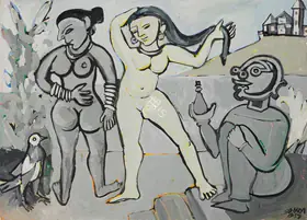 Souza, F.N. (Artist). Untitled (Lady with Attendants), 1951 | Painting