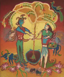 Mistry, C.D. (Artist). Radha Krishna Churning Curd, n.d. | Painting