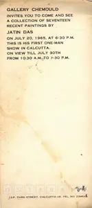 Das, Jatin (Artist). Jatin Das, 1965 | Solo Exhibition Invitation | 00859011