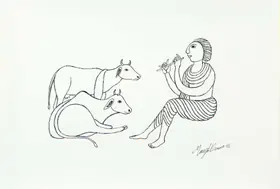 Bawa, Manjit (Artist). Untitled (Krishna and Cows), 1998 | Drawing