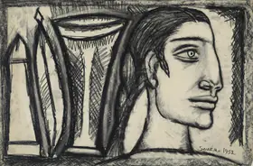 Souza, F.N. (Artist). Untitled (Woman in Profile), 1952 | Drawing