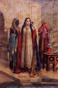 Varma, Raja Ravi (Artist). The Begum's Bath, n.d. | Painting