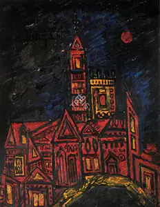 Souza, F.N. (Artist). Landscape (Church), 1961 | Painting