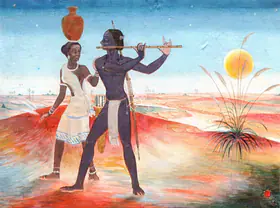 Gupta, Priya Prosad (Artist). A Santhal Couple, 1962 | Painting