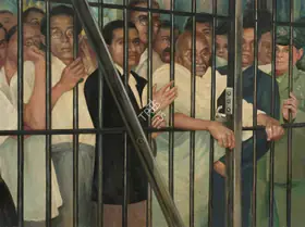 Khosa, Somnath (Artist). Gandhiji Visiting Political Prisoners in Dum Dum Jail in 1947, c.1960 | Painting