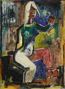 Husain, M.F. (Artist). Untitled (Girl with Flower), 1951 | Painting