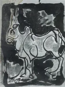Kowshik, Dinkar (Artist). Bull, 1953 | Drawing