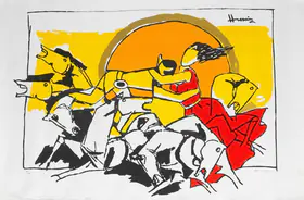 Husain, M.F. (Artist). Untitled (Horses with Two Figures), n.d. | Graphic Art