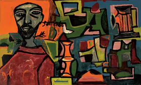 Souza, F.N. (Artist). Portrait Of A Man With Still Life, 1960 | Painting