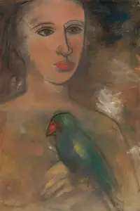 Singh, Sardar Gurcharan (Artist). Untitled (Lady and Bird), 1999 | Painting