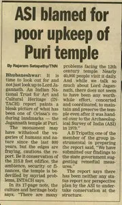 Satapathy, Rajaram (Reporter). ASI Blamed For Poor Upkeep of Puri Temple, 25 April 2005 | Newspaper Clipping | 00854338
