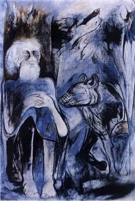 Khanna, Krishen (Artist). ST. Francis and the Wolf, n.d. | Painting