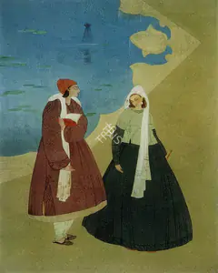 Chughtai, M.A.R. (Artist). A Young Man and Woman by a Pond, n.d. | Painting