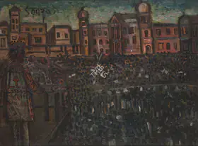Souza FN Artist Congregation Oil on masonite board 1956 Painting FineArts 0022588
