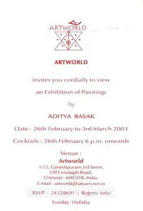 Basak, Aditya (Artist). Aditya Basak, 2003 | Solo Exhibition Invitation | 00858882