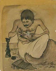 Bose, Nandalal (Artist). An Illustration from the Tak Duma Dum Series (Jackal and Barber), n.d. | Painting