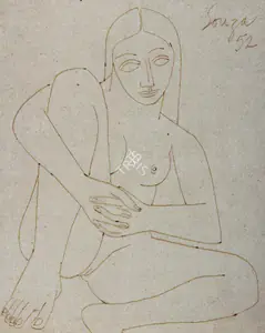 Souza, F.N. (Artist). Female Nude with one leg raised, 1952 | Drawing