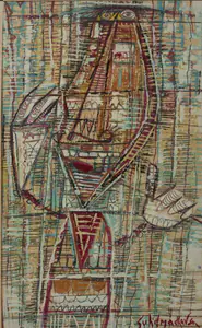 Sen, Sunil Madhav (Artist). Untitled (Man with Instrument), n.d. | Painting