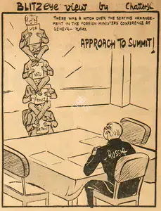 Chatterjee, Basu (Cartoonist). Approach to Summit !, 1959 | Cartoons