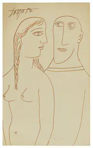 Souza, F.N. (Artist). Untitled (Couple), 1957 | Drawing