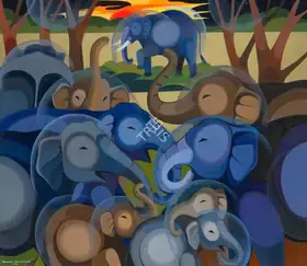 Senanayake, Senaka (Artist). Untitled (Tusker and Herd at Sunrise), 1996 | Painting