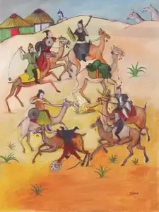 Sohail, Tasadduq (Artist). A Group Of Warriours Fighting On Camels, n.d. | Painting