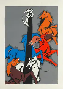 Husain, M.F. (Artist). Untitled (Horses), n.d. | Graphic Art